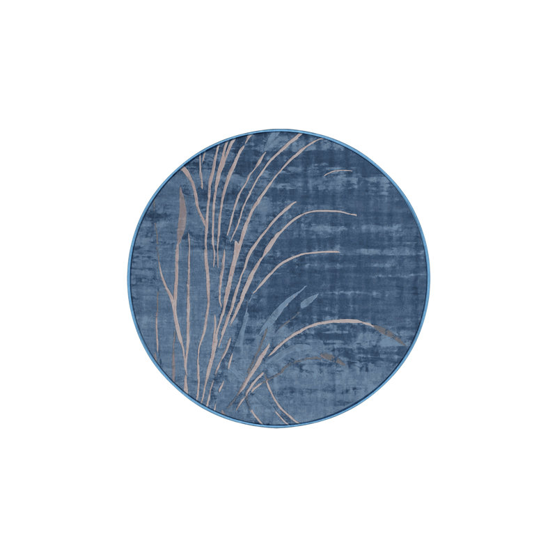Machine Washable Blue Area Rug, Round 6'