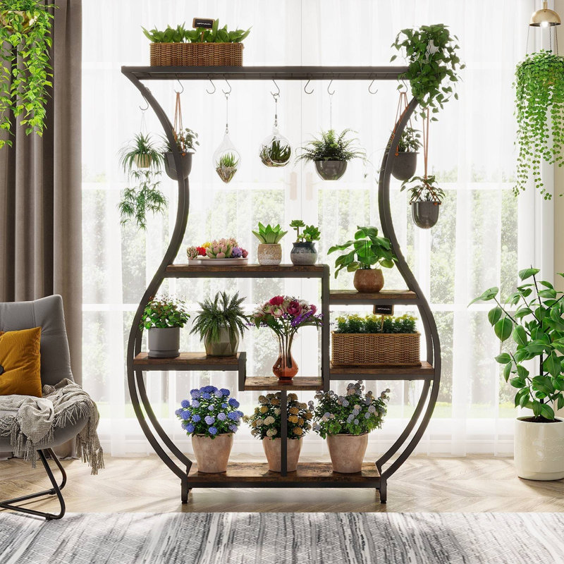 Support pour plante en forme de vase TribeSigns, support pour plante à 6 niveaux avec 10 crochets de suspension