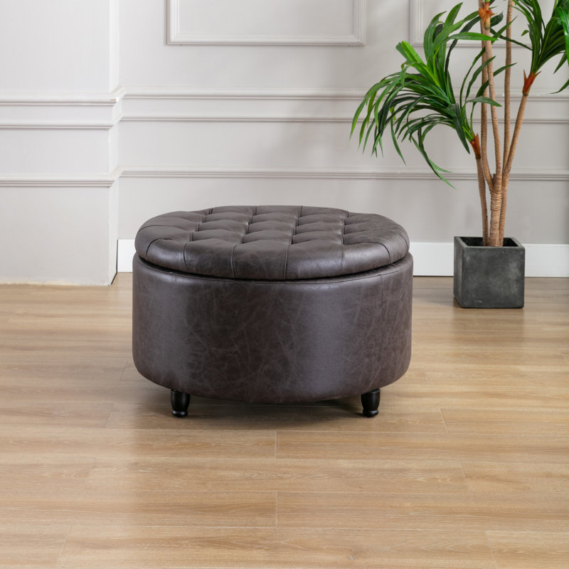 Repose-pieds rond classique capitonné avec rangement à boutons 28 po Classic, Gris anthracite