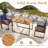 3 Pcs Patio Dining Table Set With Bistro Chairs Large W/ Seat Cushions