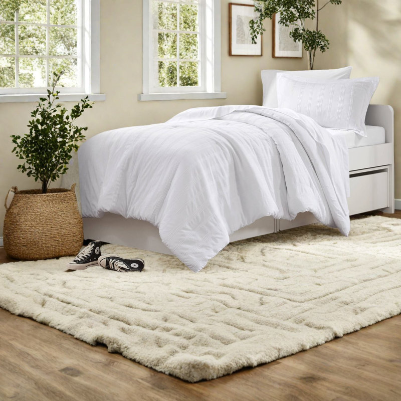 ensemble de literie à rayures tissées en polyester avec un style minimaliste moderne, idéal pour les dortoirs et les chambres d'amis