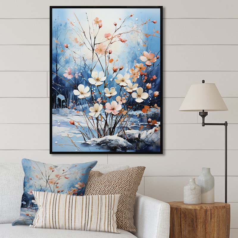Bouquet de fleurs de neige en harmonie, H 20 po x l 12 po x P 1 po, Cadre flottant noir