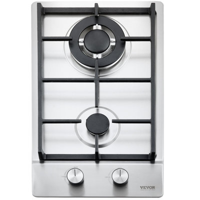 Gas Cooktop 12 inch, Max 12250BTU 2 Burners Built-in Stainless Steel Gas Stove Top, LPG/NG Convertible Dual Fuel Natural Gas Hob with Thermocouple Protection for Outdoor, Kitchen, Camping, RV