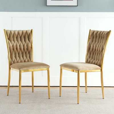 Chaise de salle à manger moderne et simple en velours, tabouret de chambre d'étudiant, pieds de chaise en métal (ensemble de 2)