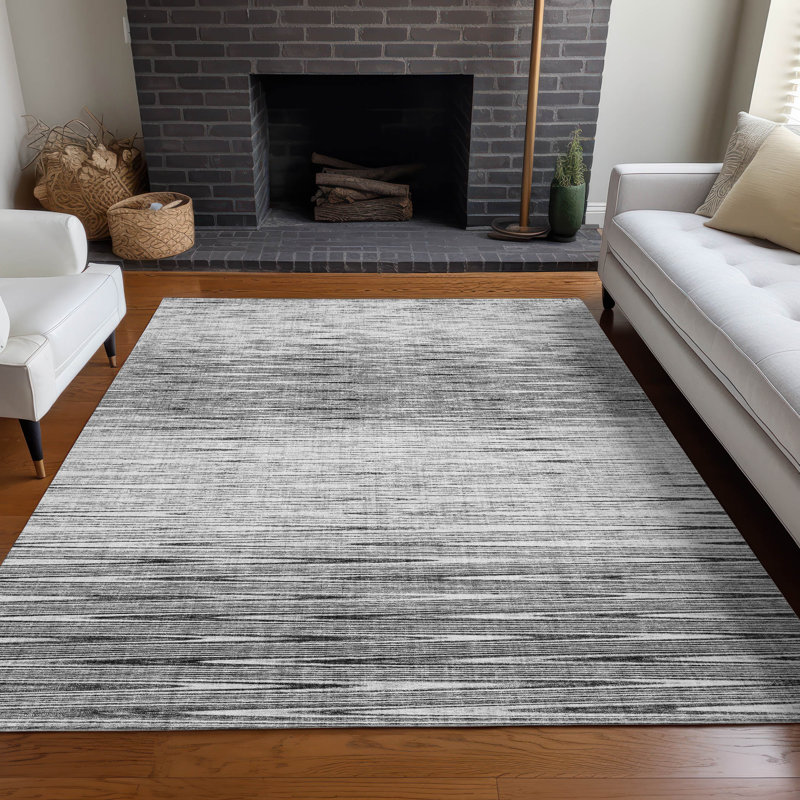 Tapis gris Prisco lavable à la machine de qualité supérieure, Rectangulaire 8 pi x 10 pi