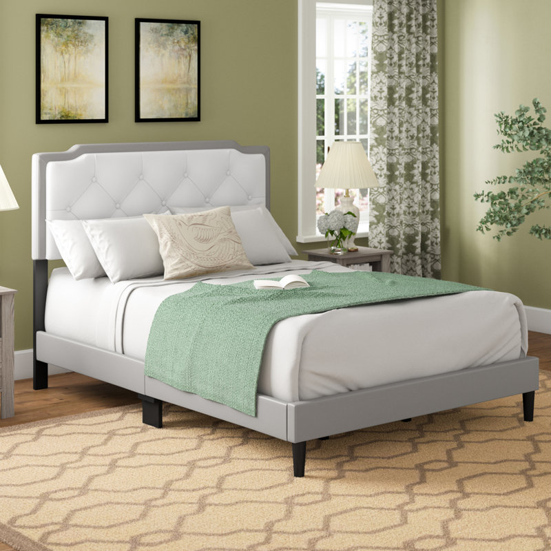 Upholstered Panel Bed, Queen, Gray/White