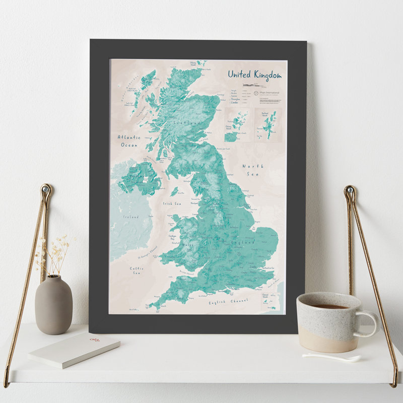 UK As Art Map - Tarragon - Print, 45cm H x 32.7cm W x 5cm D, Black Framed