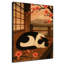 Très grande reproduction d'art sur toile - Chat dormant sur un porche avec des fleurs de cerisier et une œuvre d'art vue sur la montagne pour le salon ou la chambre à coucher - «Assemblage requis du cadre (cadre non fini)»-1181952471