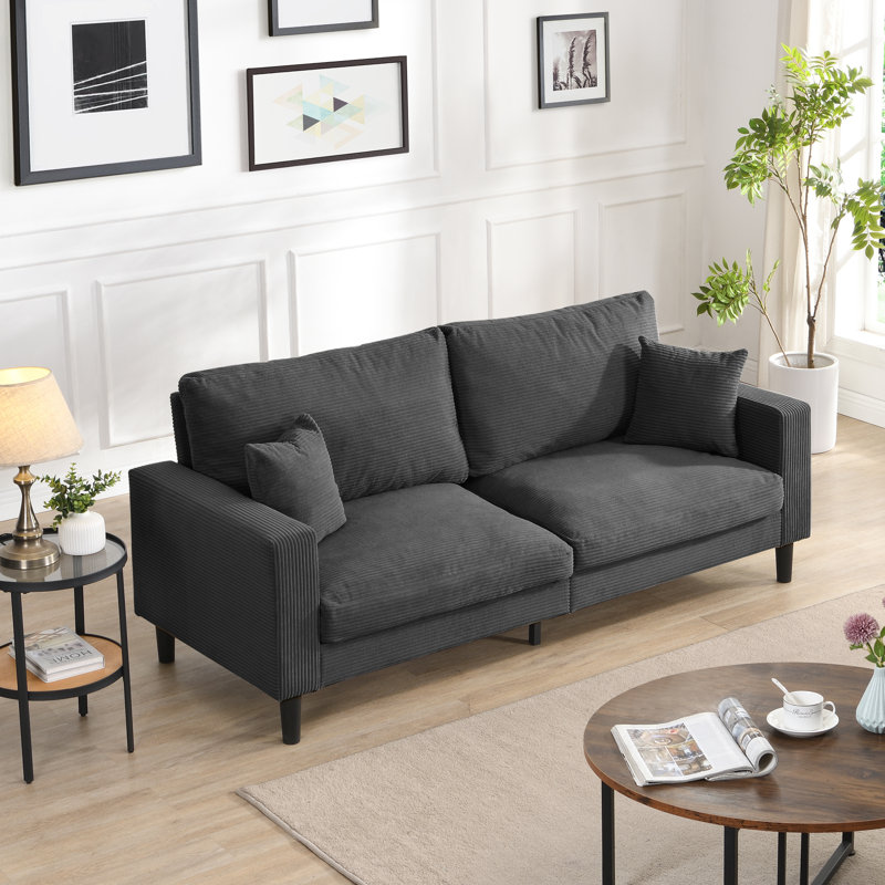 Siège rembourré 3 places gris foncé de 74 po avec rembourrage pour salon moderne, Gris foncé
