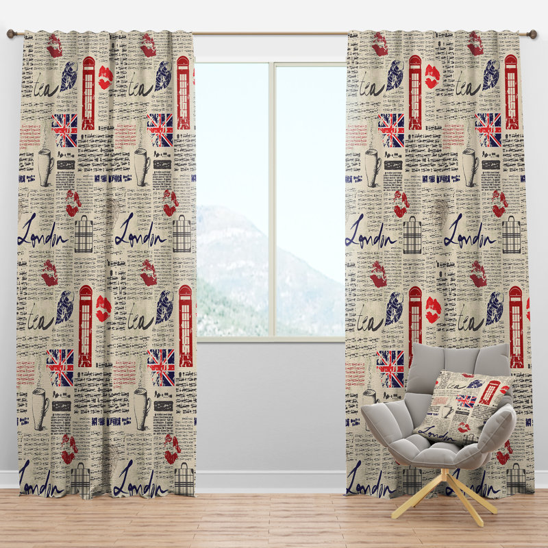 Panneau de rideau simple semi-diaphane avec passe-tringle UK London Kiss, l 52 po x L 108 po