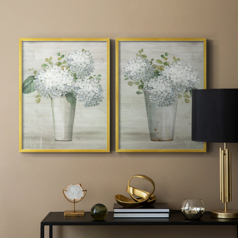 «Simply Hydrangeas I-Premium», reproduction encadrée prête à accrocher - aucun clou requis - aucun clou requis, Doré