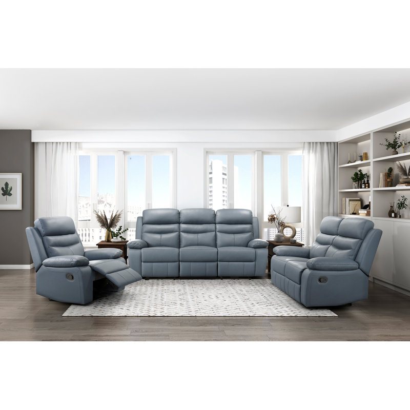 Canapé inclinable 2 places, revêtement en cuir bleu, coussins moelleux pour un confort optimal, mobilier de salon moderne, 1 pièce