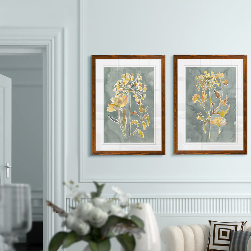 «Collection Florals I», ensemble de 2 reproductions d'art encadrées, H 20 po x l 16 po, Toile avec encadrement ébène, Érable