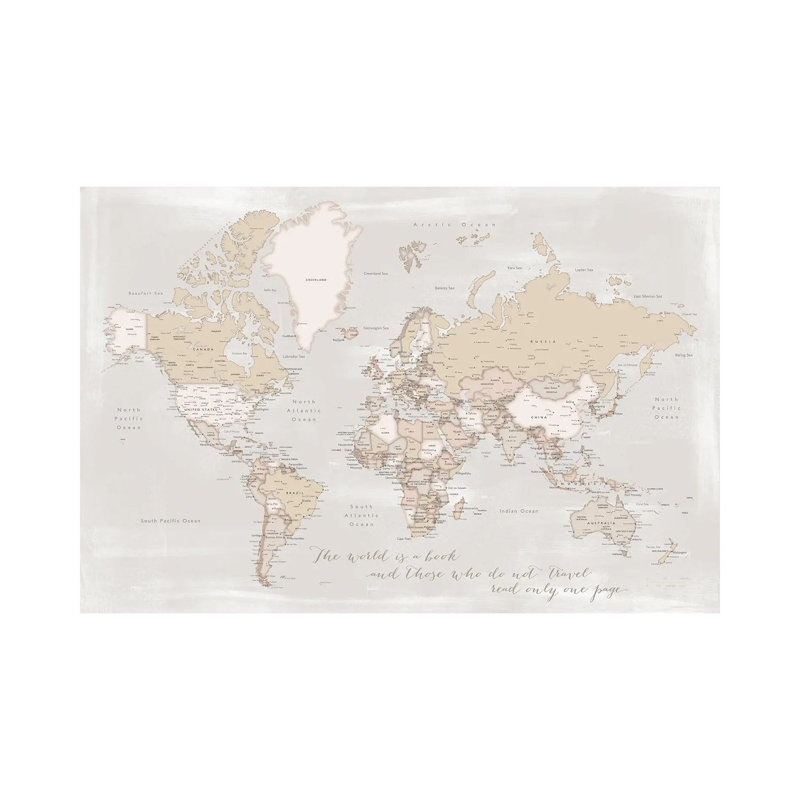 Rustic Detailed World Map The World Is A Book by Blursbyai - Wrapped Canvas Gallery-Wrapped Canvas Giclée