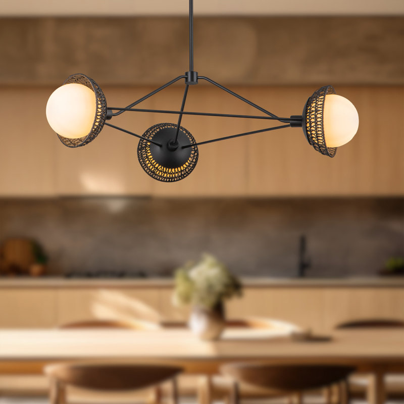 Lustre moderne 3 lumières 40 po Artiola, Noir mat