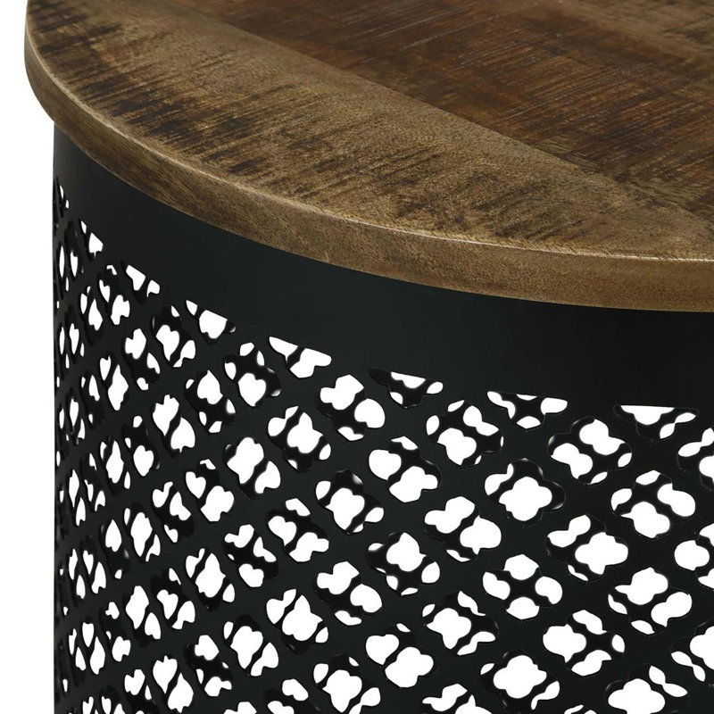 Table d'appoint industrielle avec texture en bois de manguier et base en métal noir pour un espace de vie