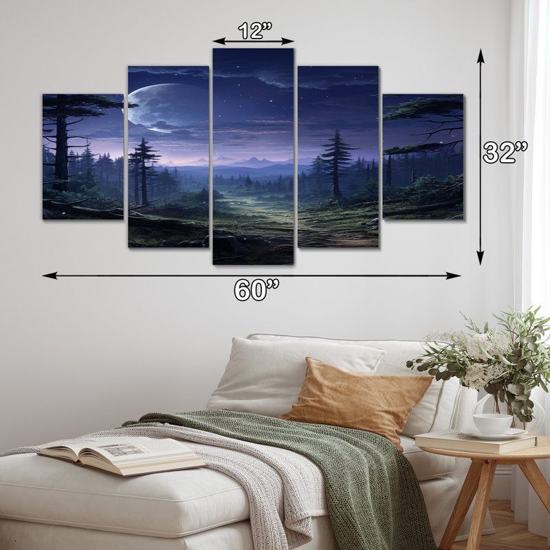 Pin Pin Moonlit Serenade II - Décoration murale pin - 5 panneaux