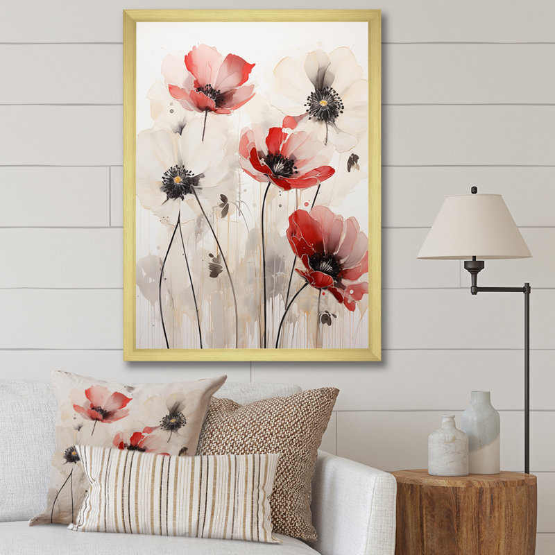 Minimalisme rouge et blanc sur fond blanc, H 40 po x l 30 po x P 1,5 po, Cadre doré simple