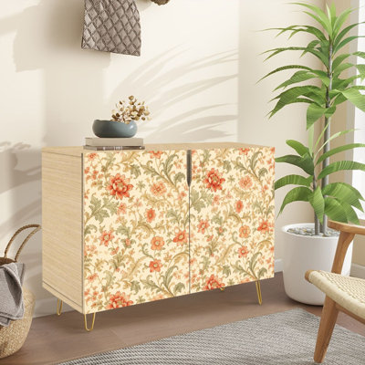 Buffet Buffet avec rangement Vintage Floral Rouge Beige Fleurs Crème avec 2 portes pour le salon et la cuisine