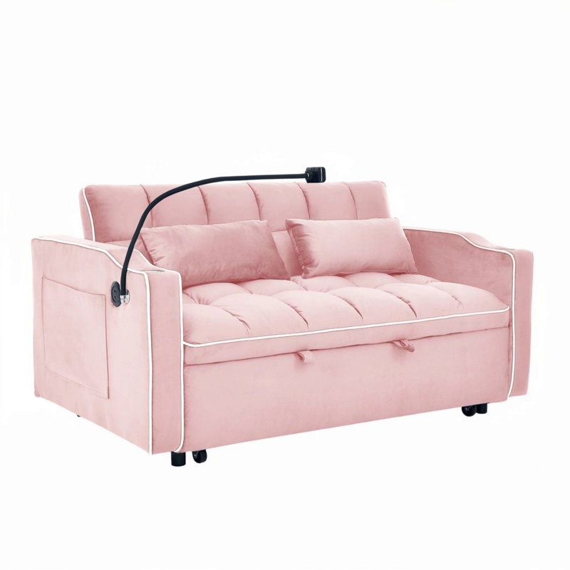 Canapé-lit pliable polyvalent de 55,51 pouces, Rose pastel