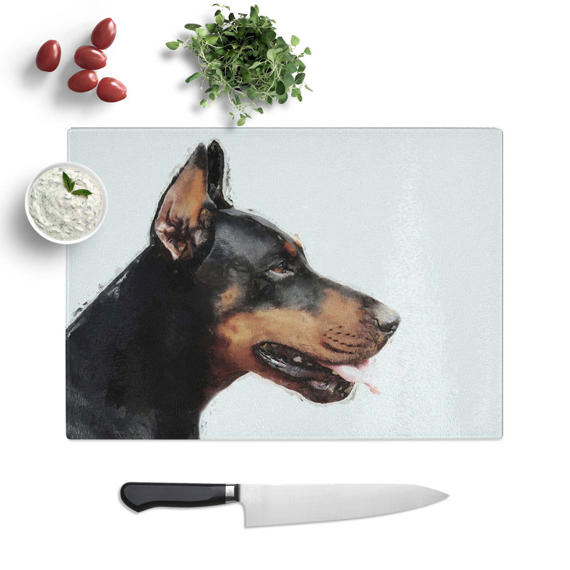 Glass Magnificent Doberman Dog in Abstract Chopping Board, 39 cm W x 28.5 cm L
