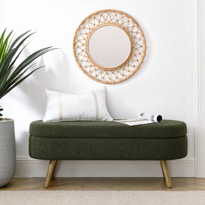 Banc de rangement ovale ottoman, pieds en bois et caoutchouc pour chambre à coucher, vert
