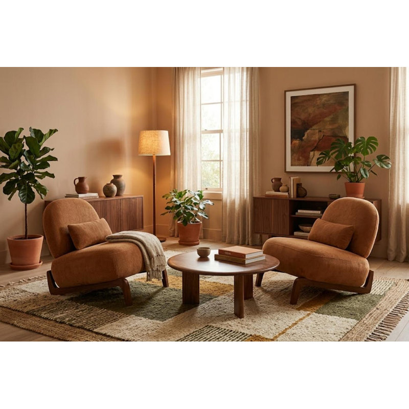 Méridienne Mid-Century moderne avec base traîneau, Coton chaud caramel