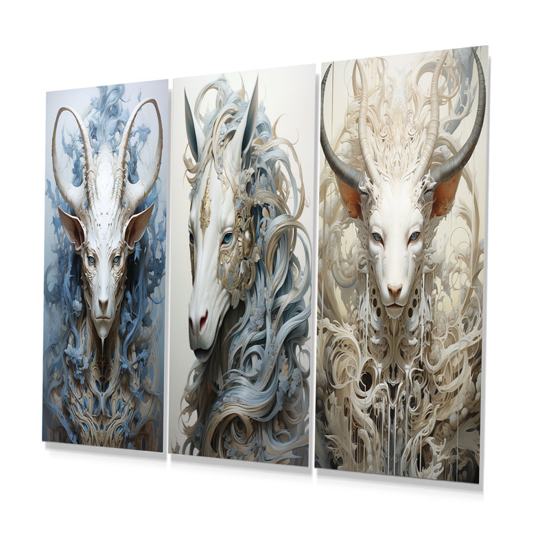 Mythique créature, peinture sur cheval - monstres, ensemble de 3 pièces murales en métal, H 32 po x l 48 po