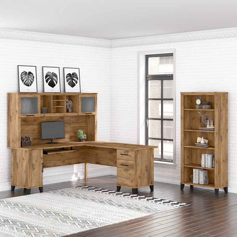 Magomed 3 Piece Computer Desk Office Set, Fresh Walnut