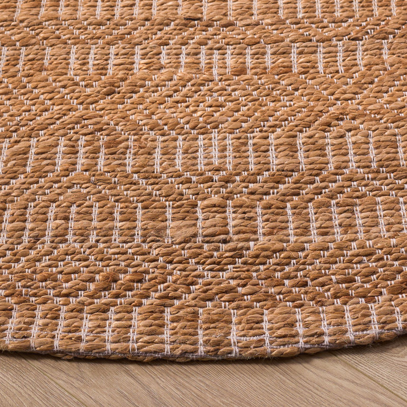 Bovina Natural Fiber Handloomed Jute Cotton Abstract Rug in Ivory/Natural, Round 7'