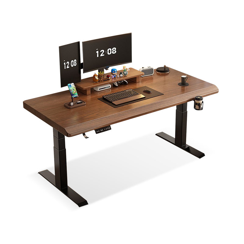 Bureau en acier massif brun et noisette + réglable en hauteur noir, H 50 po x l 62,99 po x P 23,62 po