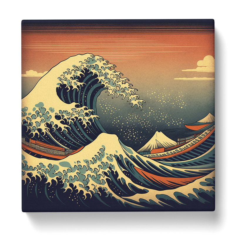 Japanese Wave Retro Art - Wrapped Canvas, 35cm H x 35cm W x 3cm D