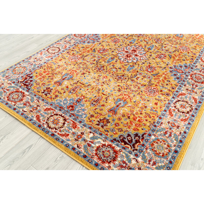 Tapis jaune à motif oriental Penton, Rectangle 7 pi 9 po x 9 pi 9 po