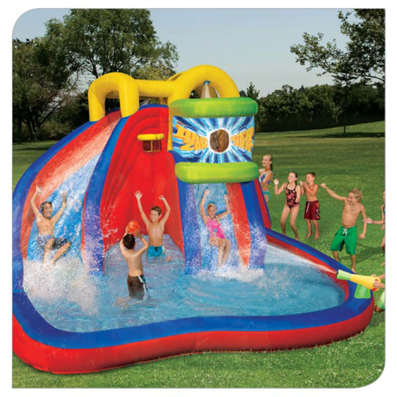 Drop Zone Multi-Color Inflatable Water Park with Slide and Cannon