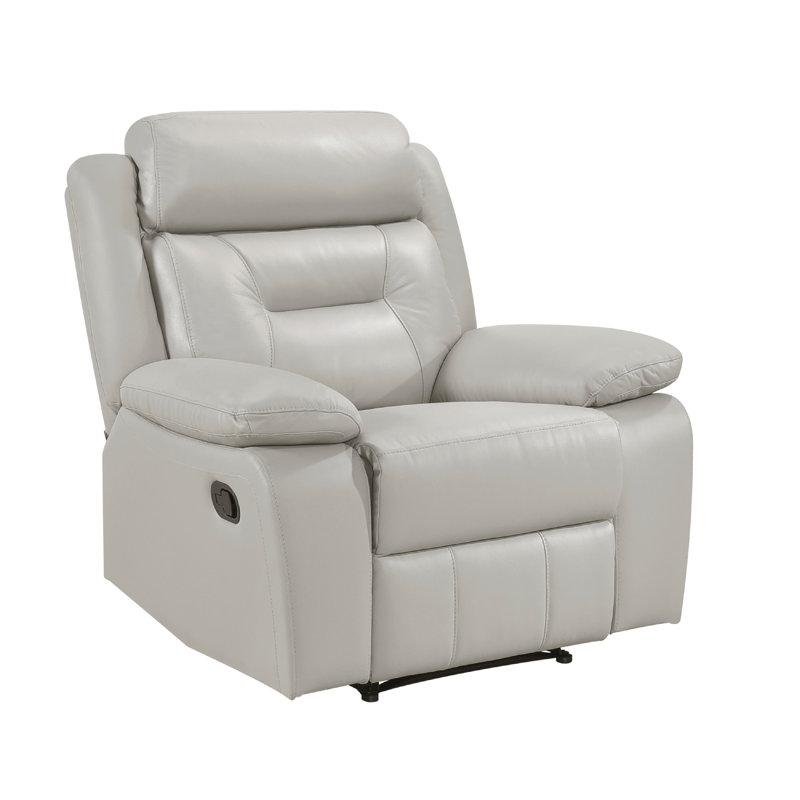 Fauteuil inclinable manuel Conia, coussins en cuir fleur, Gris clair argenté