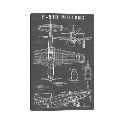 P-51 Mustang avion rétro | Noir - reproduction de dessin