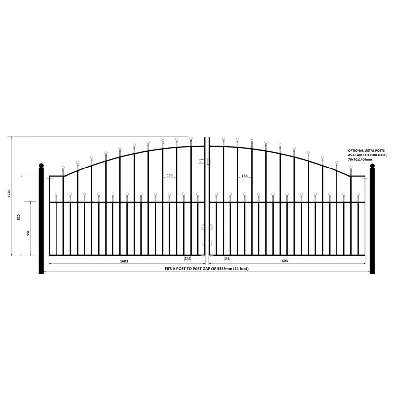 Begonia Ball Top Arched Metal Driveway Gate 122cm High, 335cm W X 122cm H