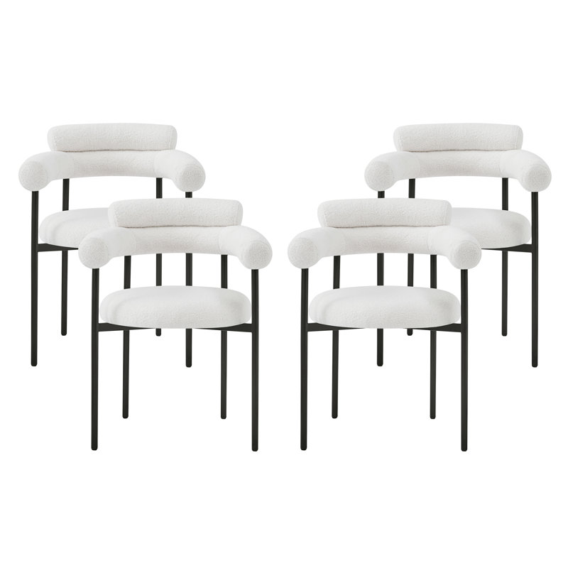 Rylan Upholstered Armchair Dining Chairs, White/Black, 4