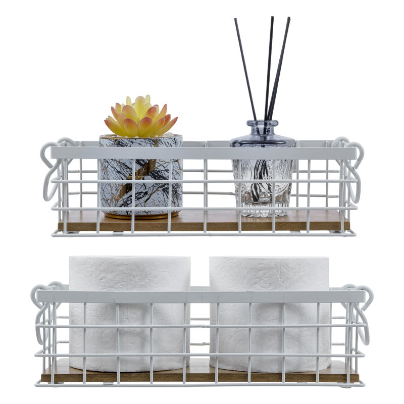 2-Piece White Metal Storage Baskets Bin