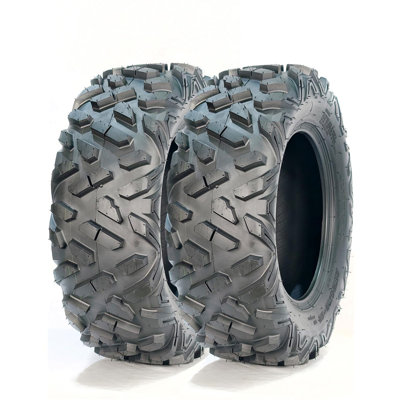 Pneus tout-terrain renforcés 6PR pour VTT/SSV - Jeu de 2, 24x10-12, sans chambre à air, haute adhérence, résistants aux crevaisons, compatibles avec des jantes de 12 pouces, pour boue, sable, sentiers et rochers - AT24X10-12