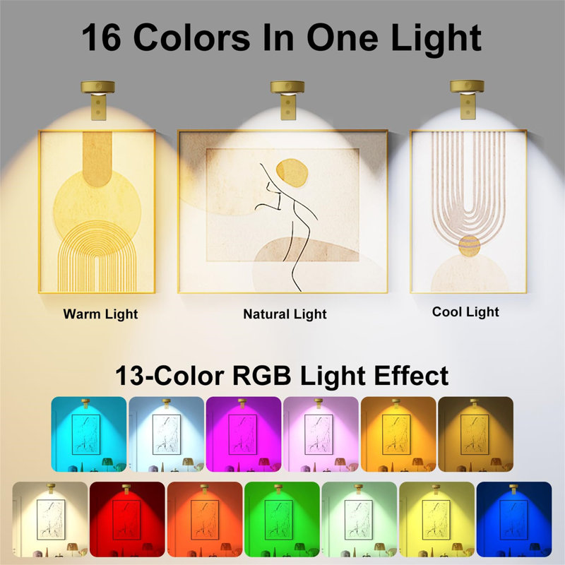 Battery Powered LED Wall Mount Picture Light, Gold