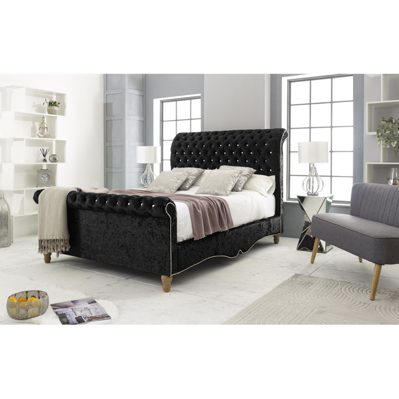 Margrett Upholstered Bed, Single (3'), Black