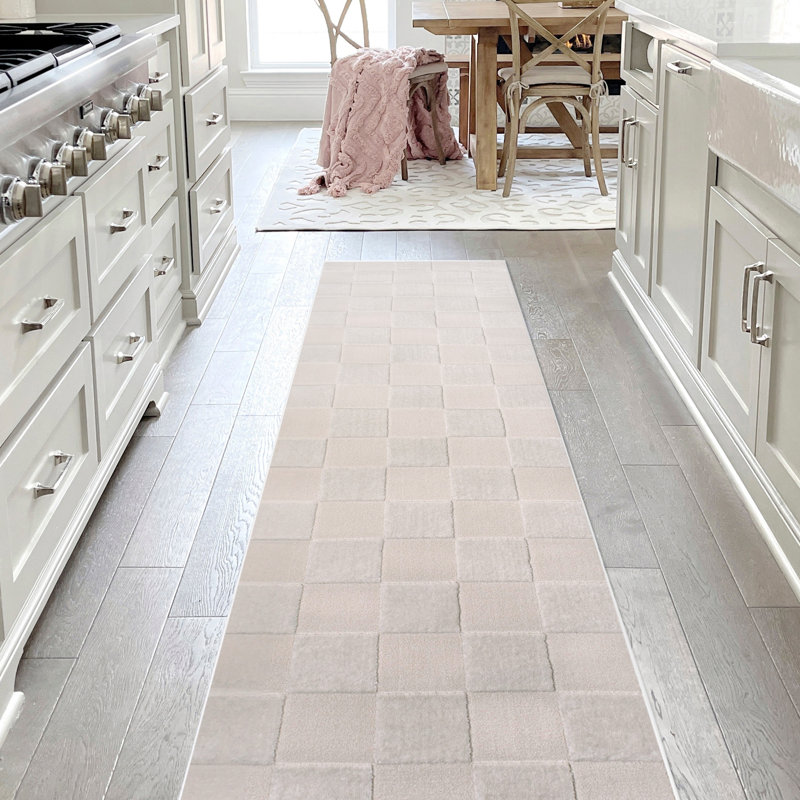 Ralphie Modern Geometric Checkerboard High-Low White/Cream Rug, Runner 2' x 8'