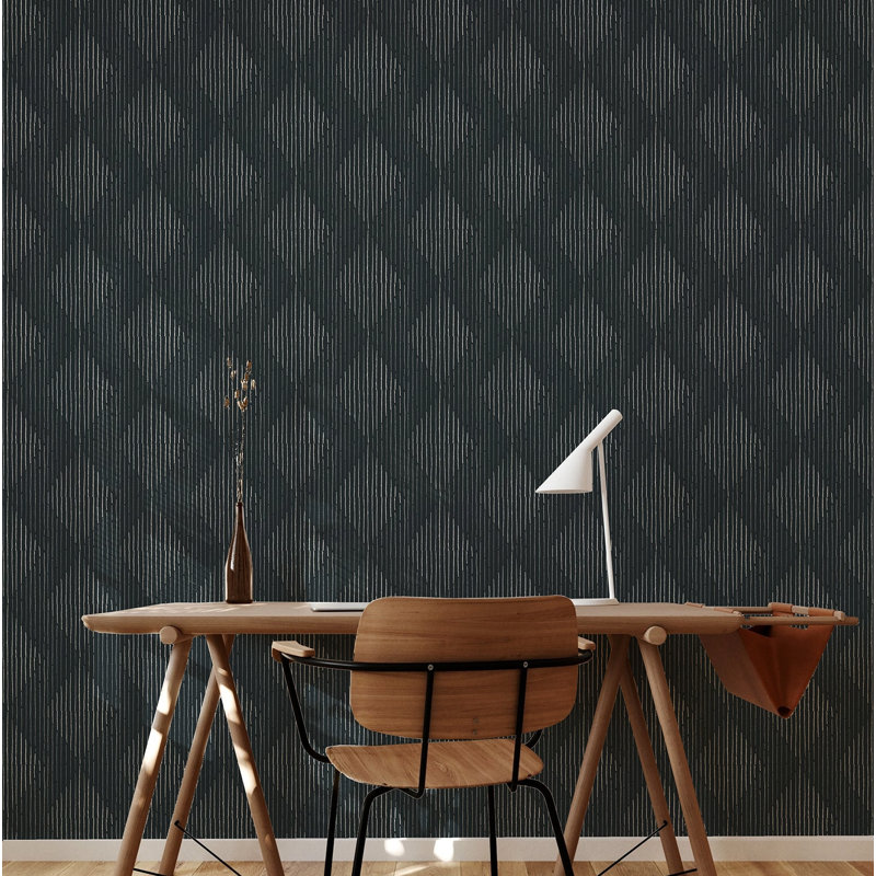 Organic Diamonds 10' L x 24" W Wallpaper Roll, Black, Self-adhesive, Paper