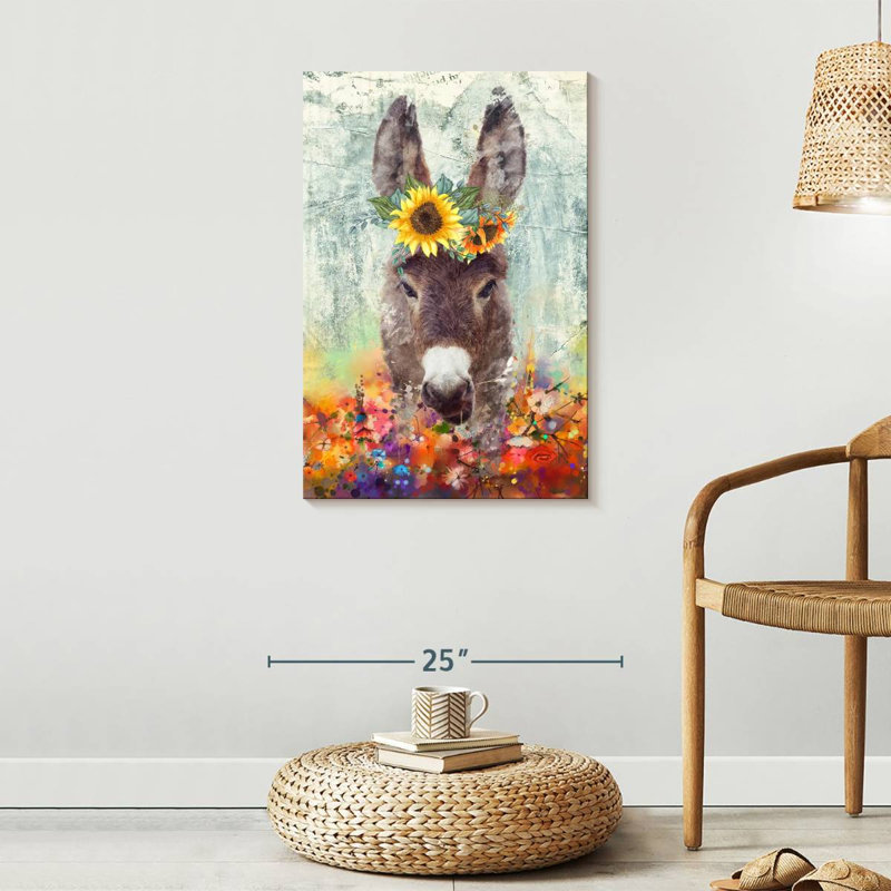 Donkey Floral Crown sur impression sur toile, H 30 po x l 20 po x P 1,25 po