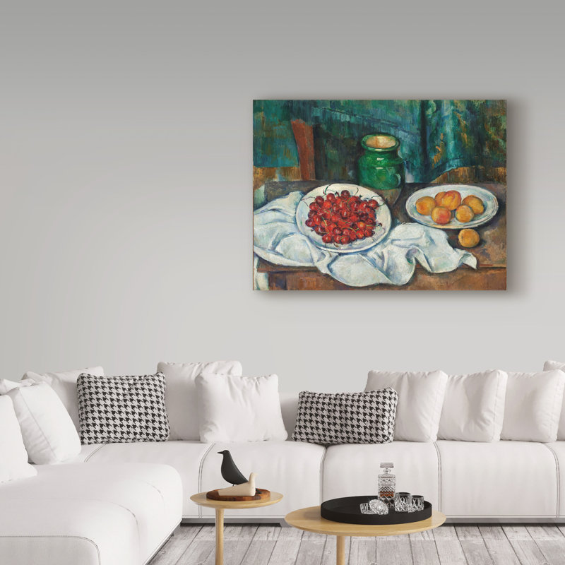 «With Cherries and Peaches» par Paul Cezanne - reproduction sur toile, H 14 po x l 19 po x P 2 po