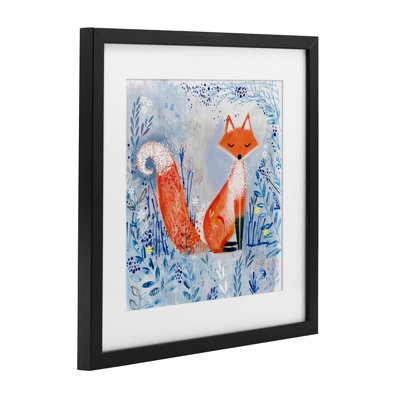 Whimsical Fox Nature Collage Framed Print Under Glass, design by Clare Tupper
