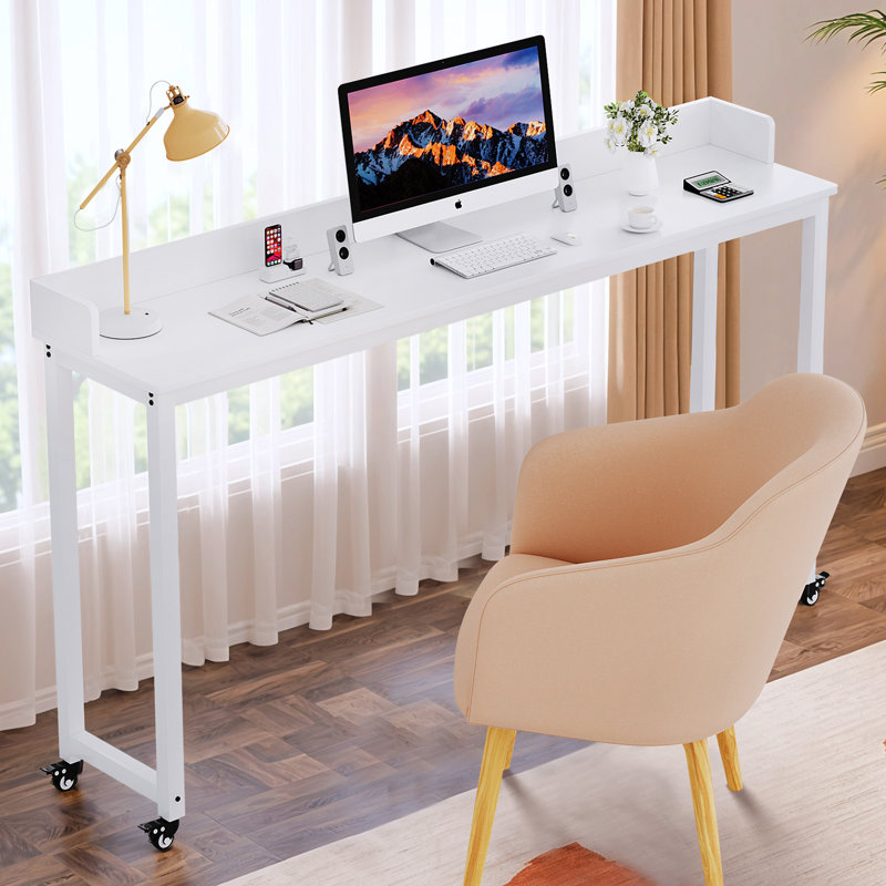 Dakera 70.8'' W Overbed Table with Wheels, Rolling Bed Desk, Writing Desk for Queen/Full Size Bed, MDF Panel + Metal Legs