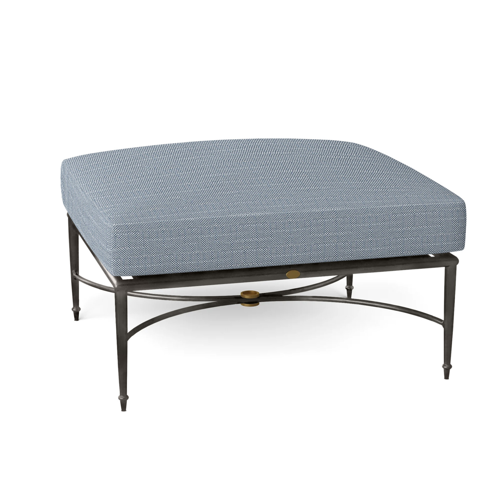 Roma Sunbrella® Patio Footstool, No Welt, Rollo Chambray