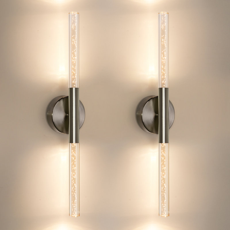 Éclairage pour salle de bain 2 lumières DEL à intensité variable, 24 po de largeur, Nickel brossé, 2